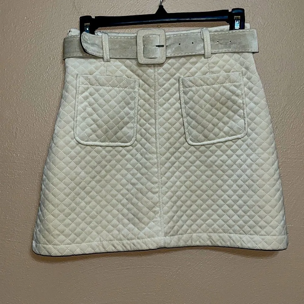 Women’s Goodnight Macaroon Cream Quilted Mini Skirt with belt fall christmas - Image 2