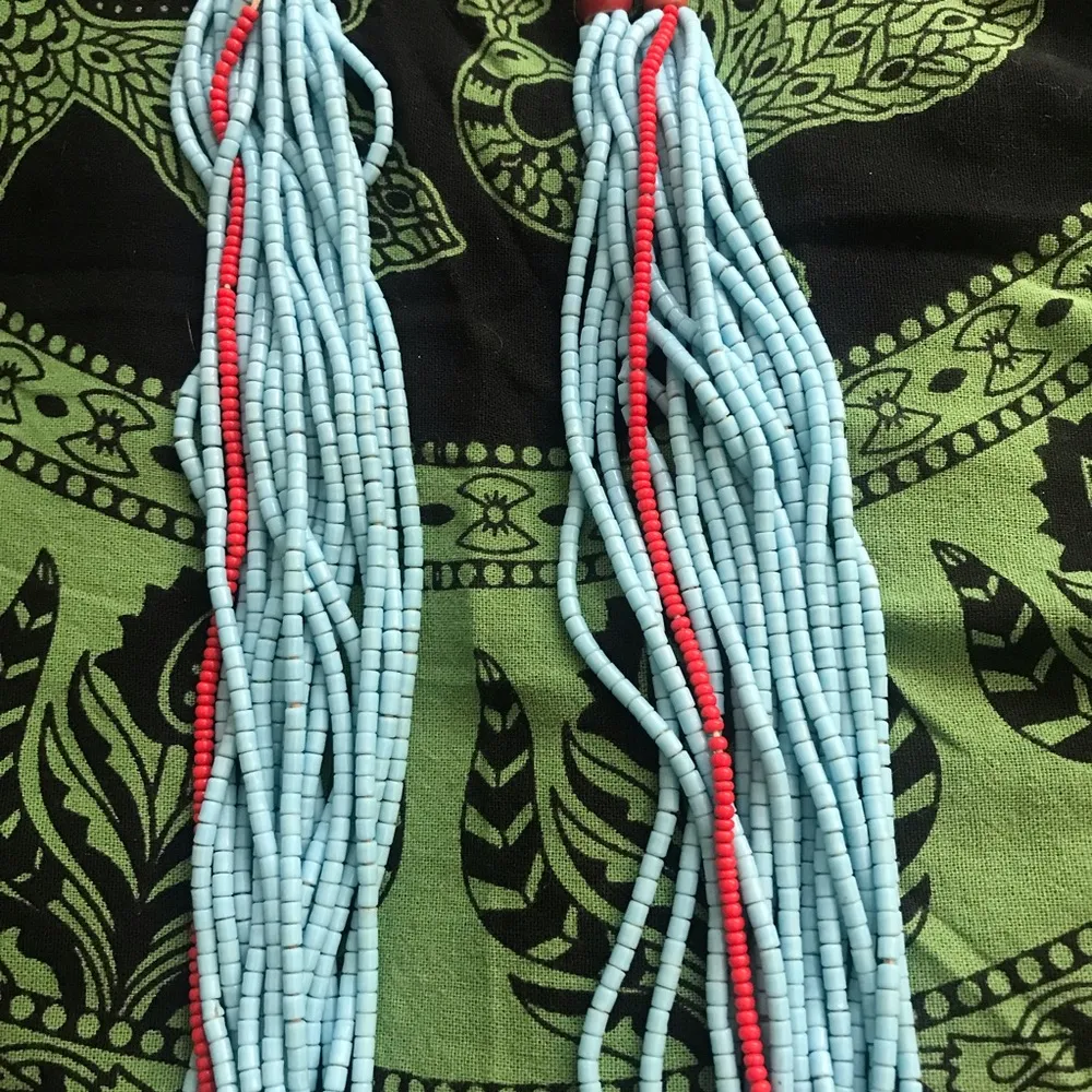 VINTAGE / ANTIQUE TRIBAL AFRICAN FULANI necklace glass TRADE BEADS COLLECTIBLE Blue - Image 3