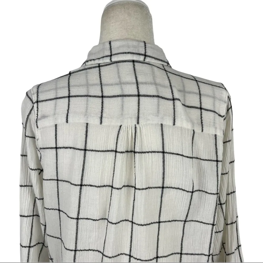 Trovata Birds of Paradis 100% Cotton Windowpane Twist Hem Plaid Shirt Size Small - Image 8