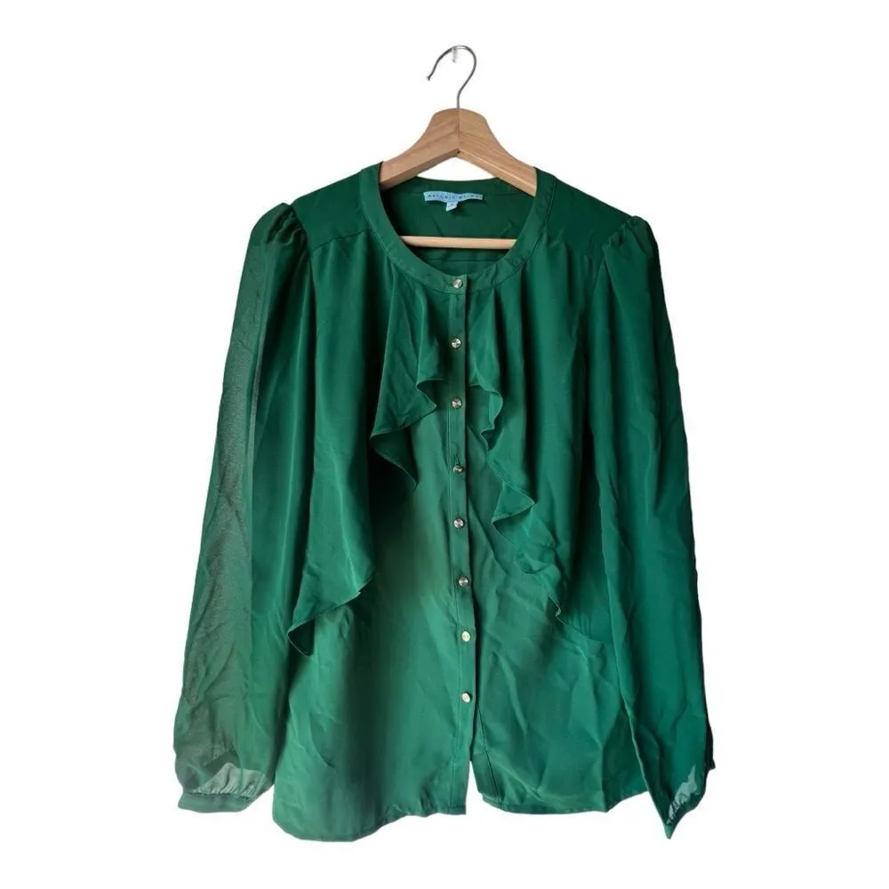 Women's Antonio melani Collar Neck Button Down Ruffle green Front Long Sleeve S. - Image 2