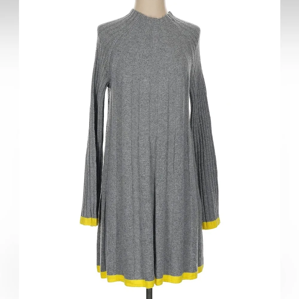Anthropologie Arsenau Sweater Dress Gray Yellow Ribbed Knit Wool Alpaca Size XS - Image 4