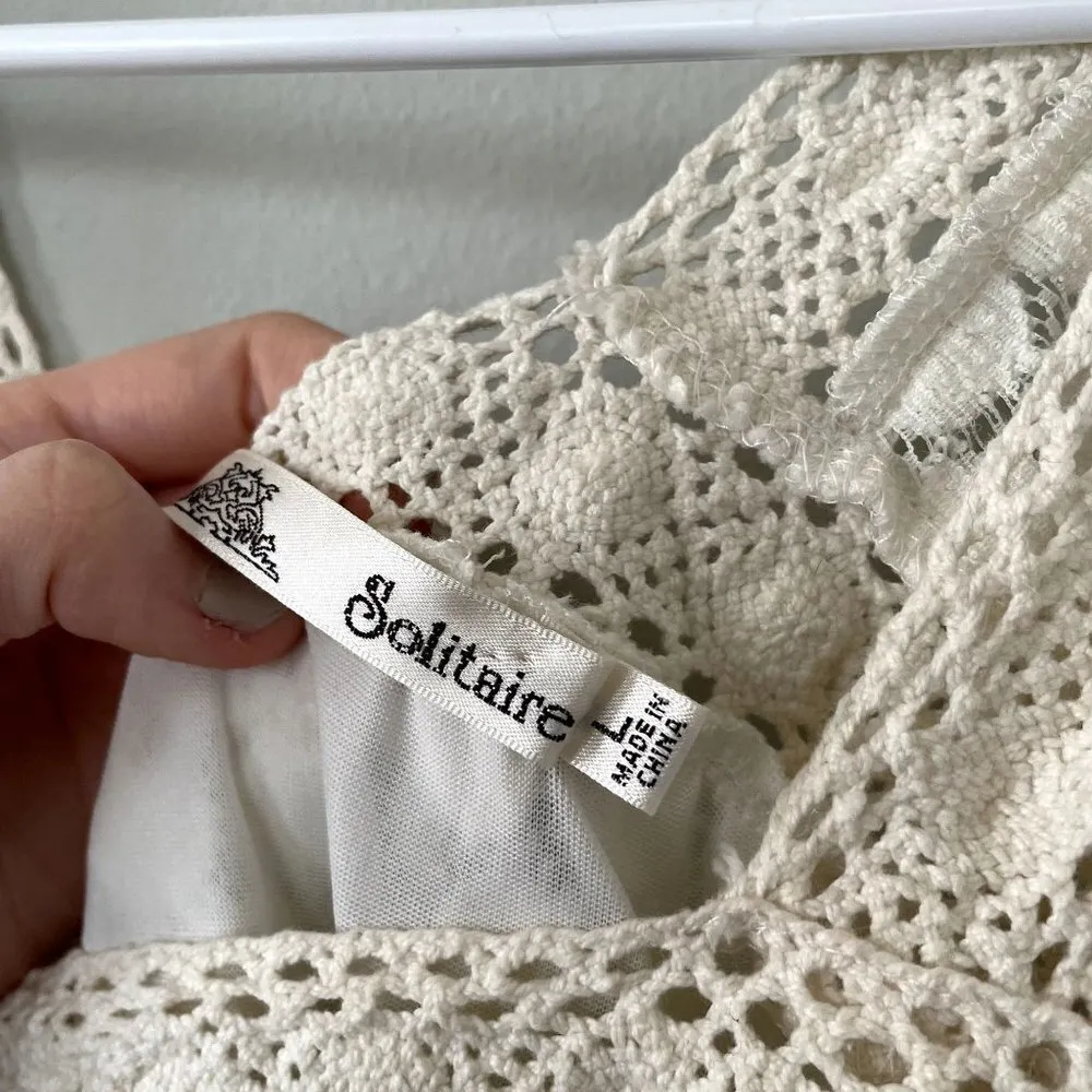 Solitaire white crochet vintage design 3/4 sleeves square neckline women size L - Image 4