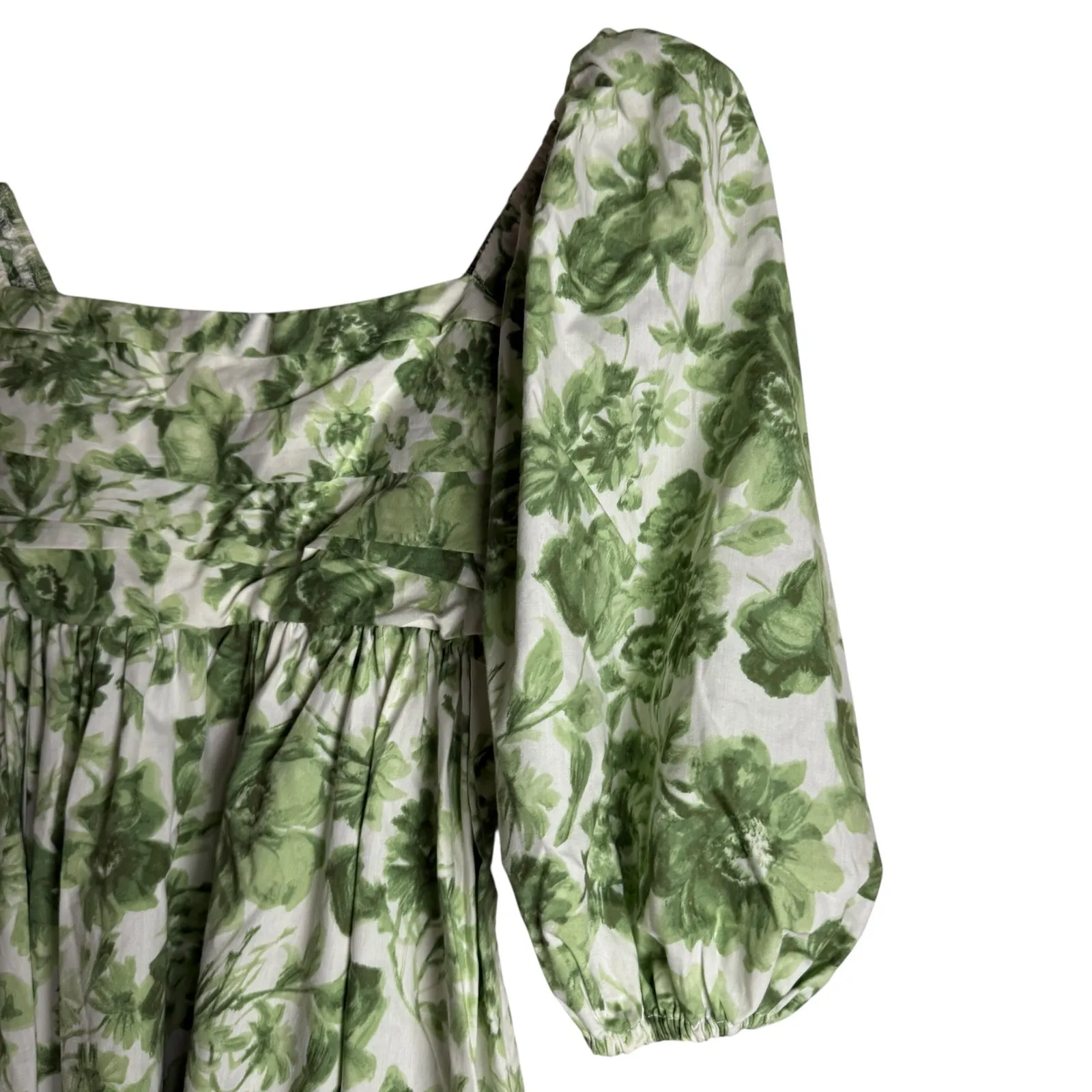 Abercrombie & Fitch Green Floral 
 Puff Sleeve Babydoll Cottage Mini Dress S - Image 3