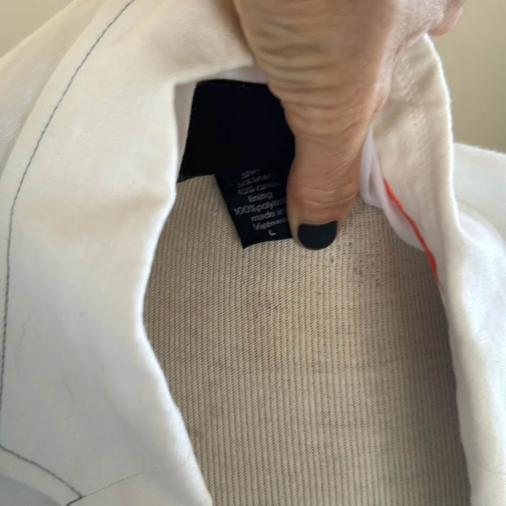 Bar lll white linen contrasting detail overcoat blazer size large - Image 11