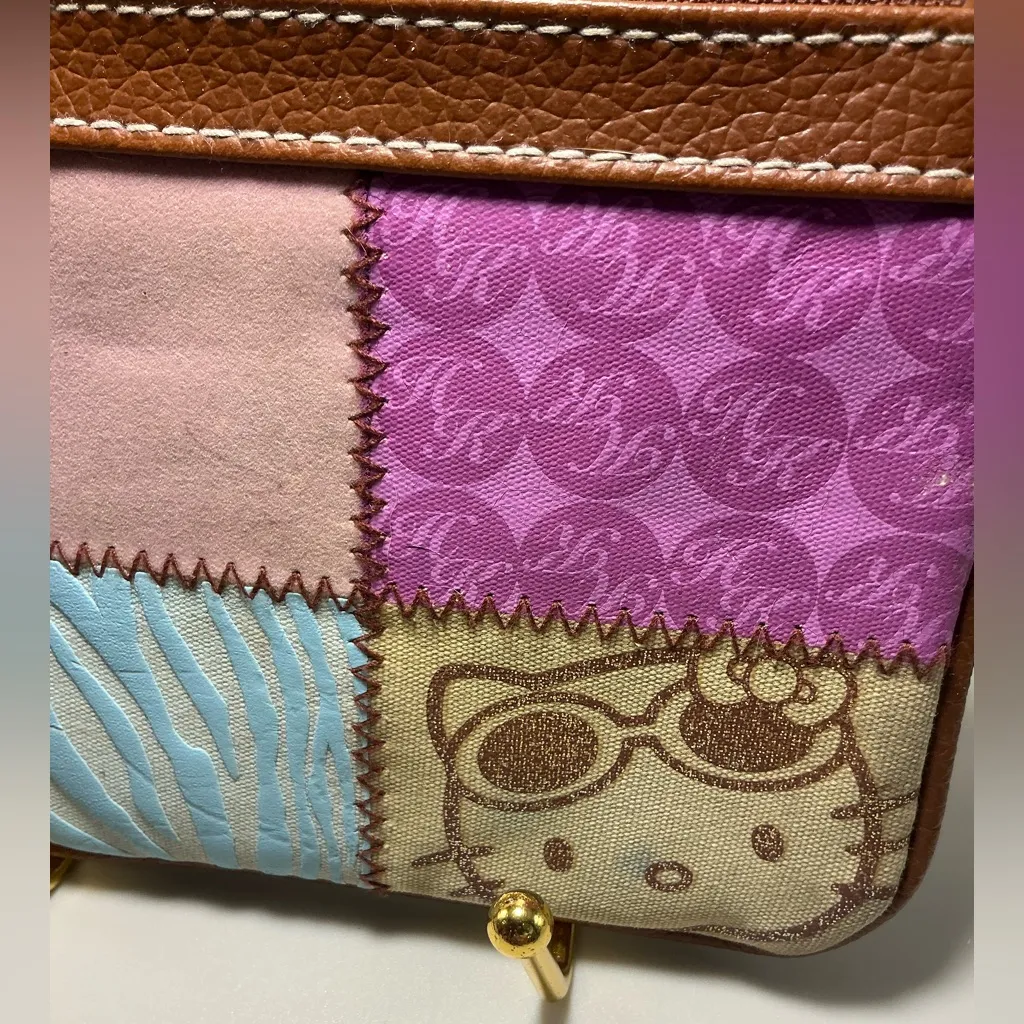 Rare Vintage Sanrio Hello Kitty 2008 Patchwork Style Snap Small Wallet Wristlet Brown - Image 3