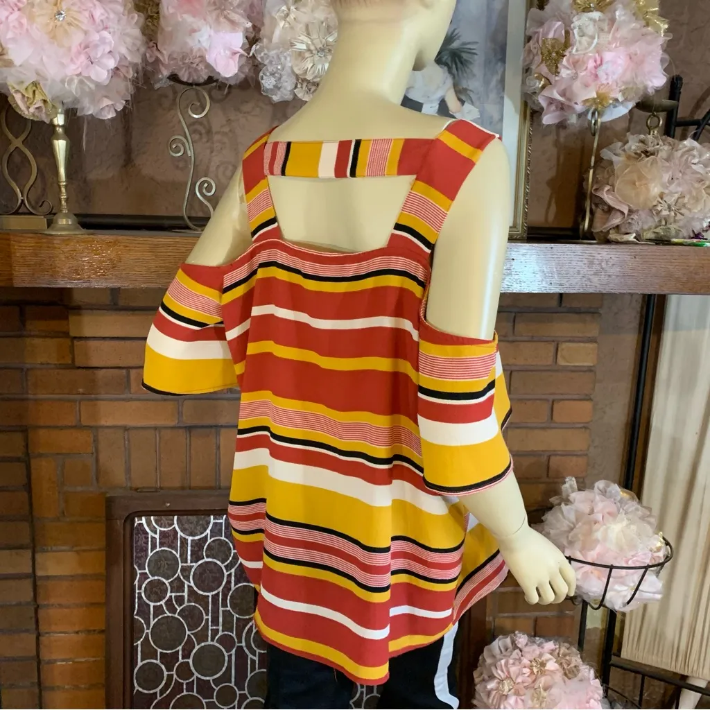 FOURTEENTH PLACE ORANGE AND YELLOW STRIPED COLD SHOULDER TUNIC (XL) - Image 5