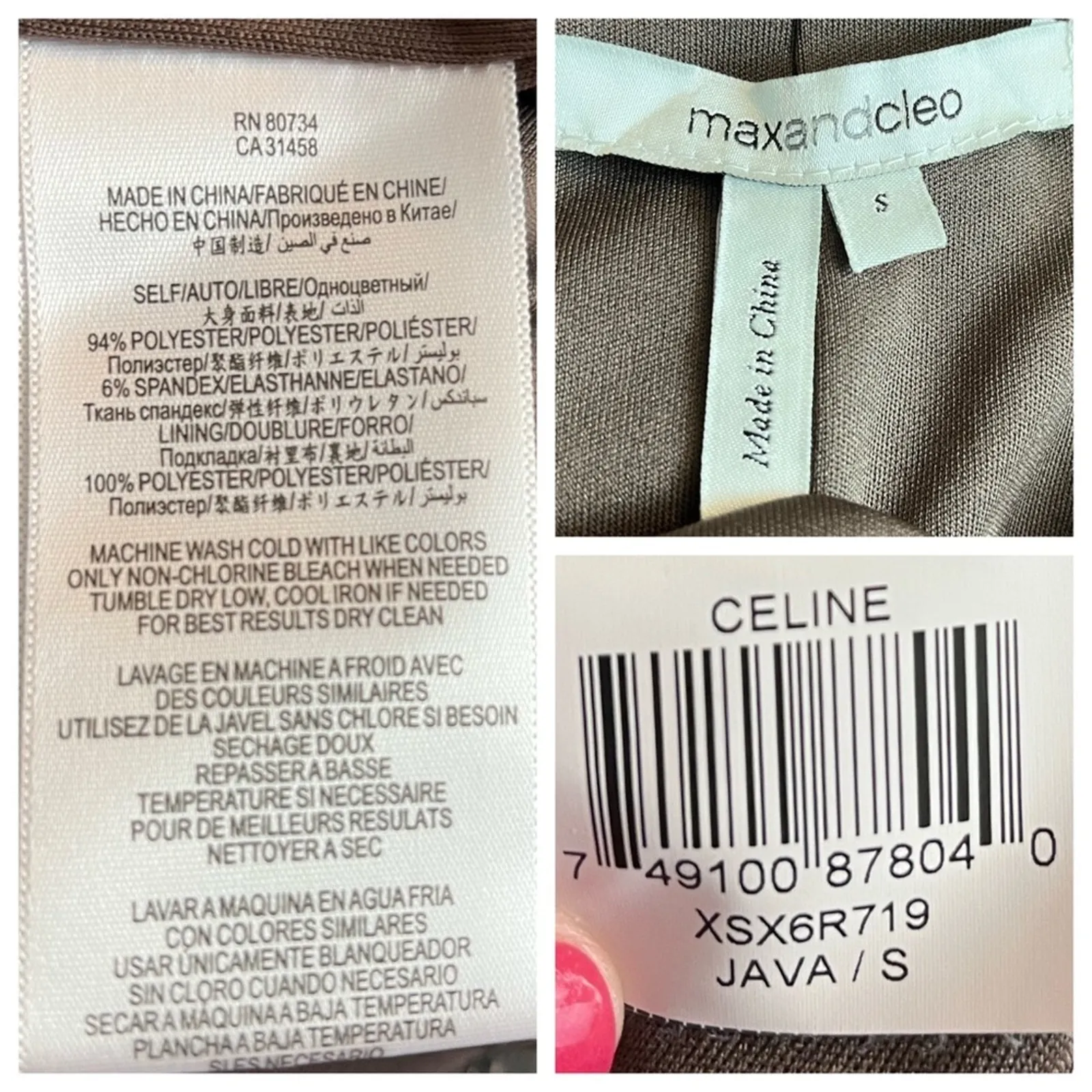 Max and Cleo Celine Taupe Shirred Cascade Wrap Skirt Sheath Dress Size Small - Image 15