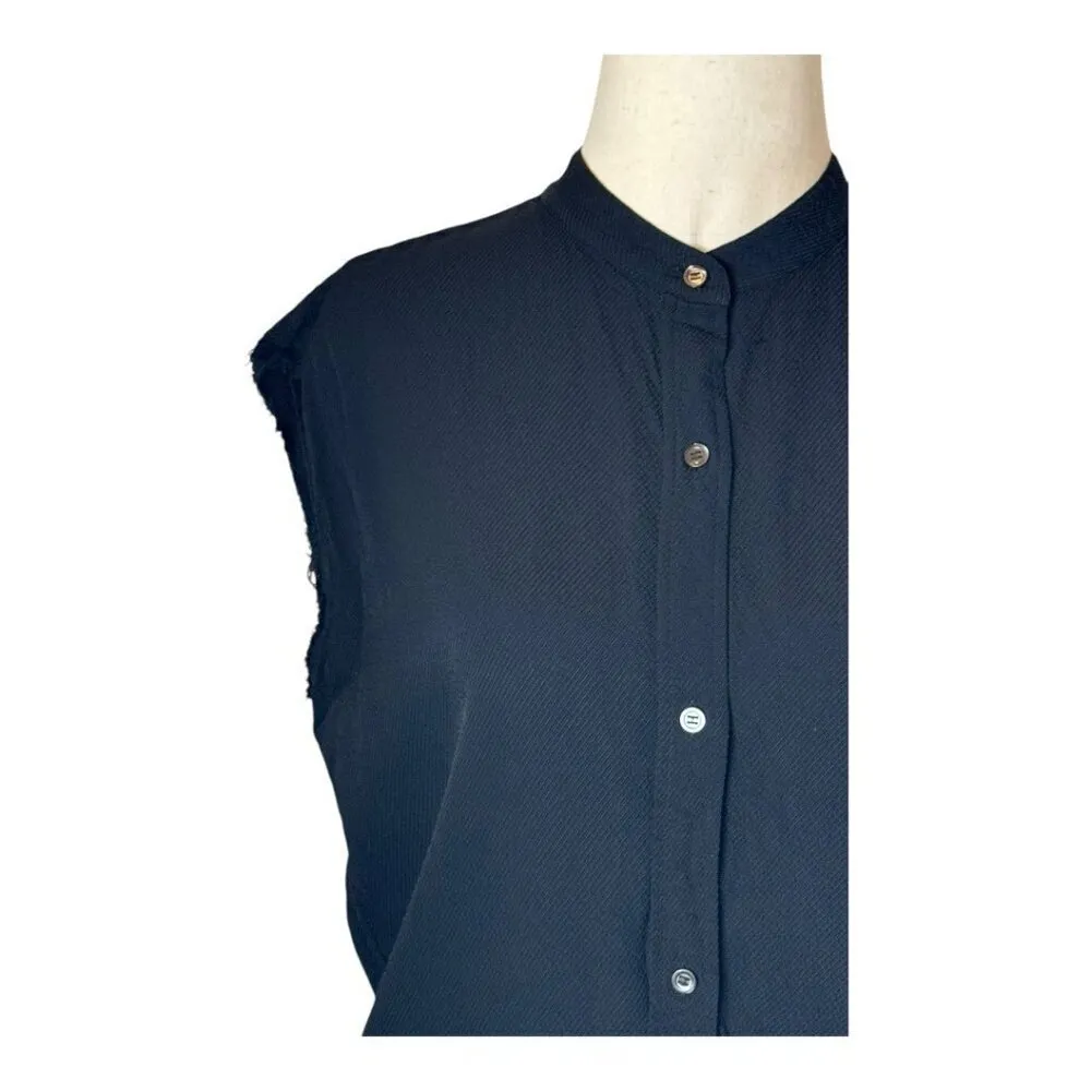 Helmut Lang ‎ Shirt Women Small Black Jacquard Split Back Knot Button Front Top - Image 6