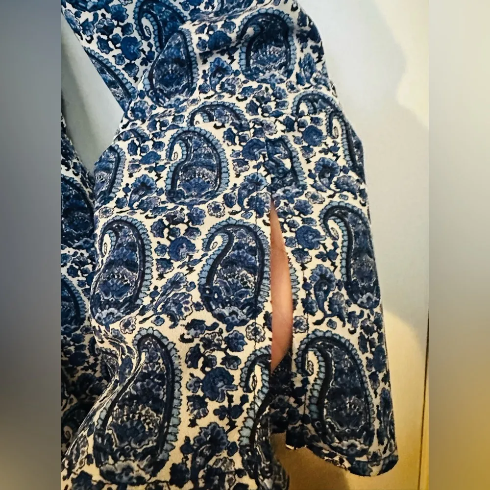 Derek Lam 10 Crosby Satina Women's 6 Snap Collar Blue Paisley Print  Mini - Image 5