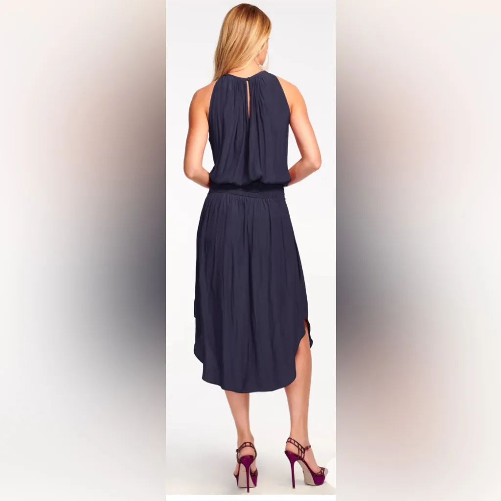 Ramy Brook Audrey Smocked Midi Silk Dress Black and White‎ Print Sz S - Image 11