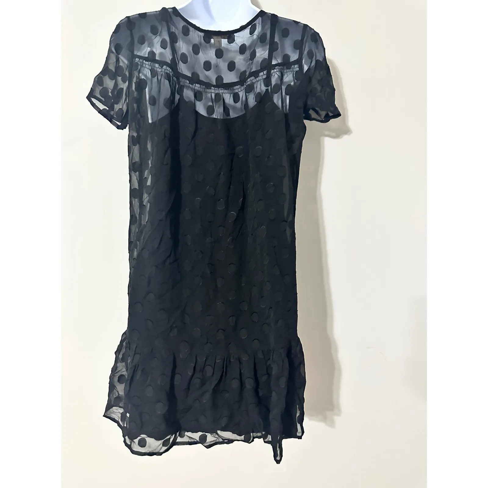 Ella Moss Black Polka Dot Sheer‎ Ruffle Hem Dress XS - Image 4