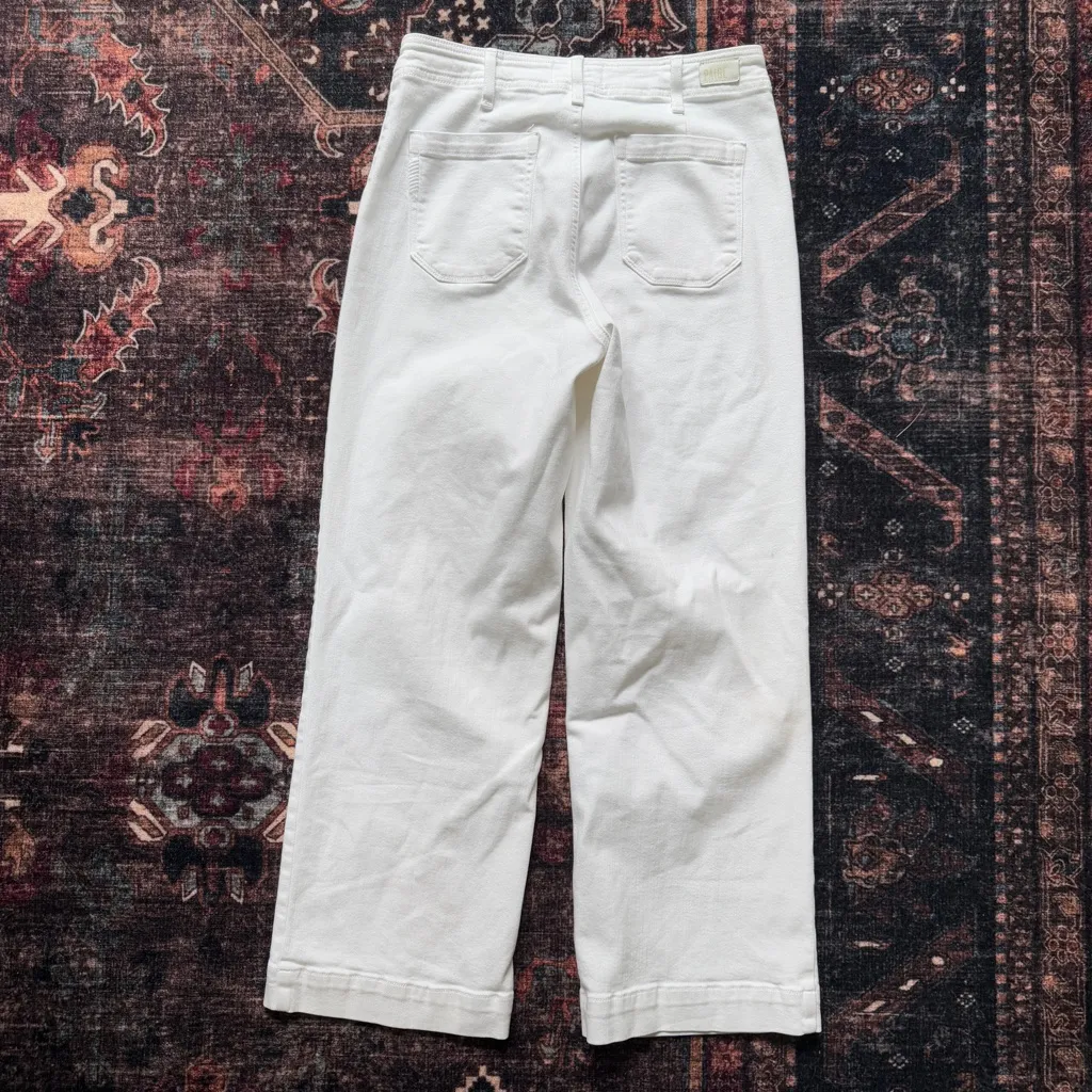 Paige Nellie Crisp White Cropped High Rise Jeans clean front Culotte Pants - Image 10