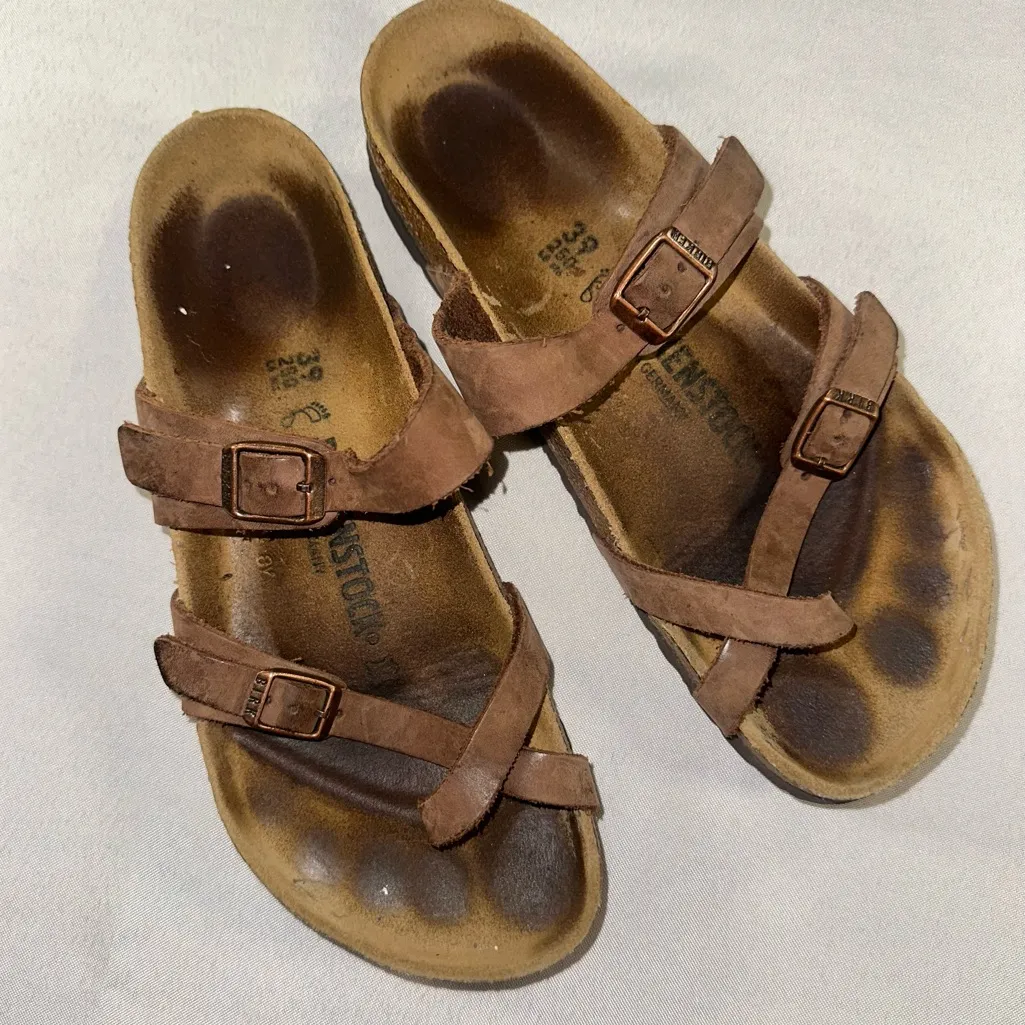 Birkenstock • Brown Leather Mayari Mocha Toe Strap Toe Loop GUC EUC Sz 39 - Image 2