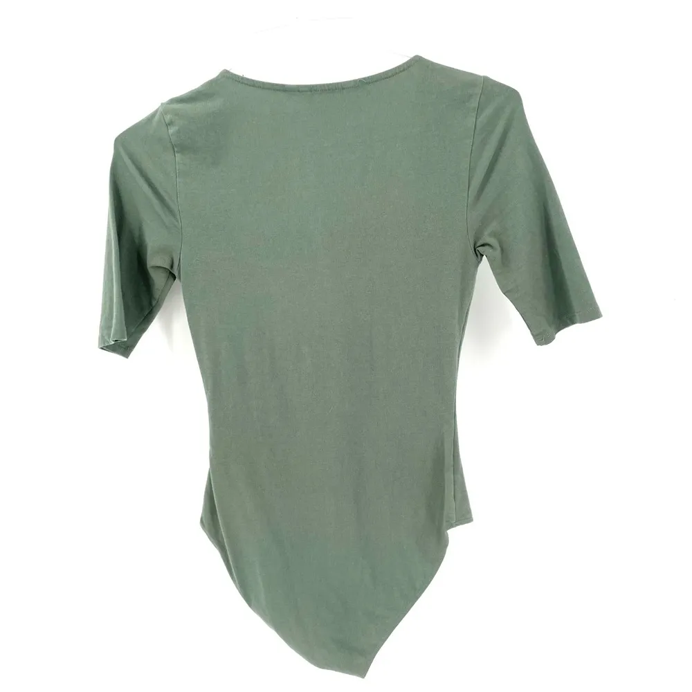 BODEN Square Neck Sage Green Extended Short Sleeve Stretch Fitted Bodysuit Size 2 - Image 9