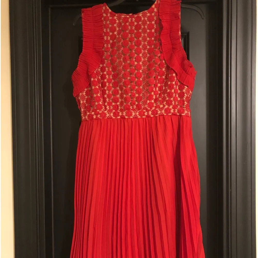 Foxiedox  Red Crochet Pleated Dress - Image 4