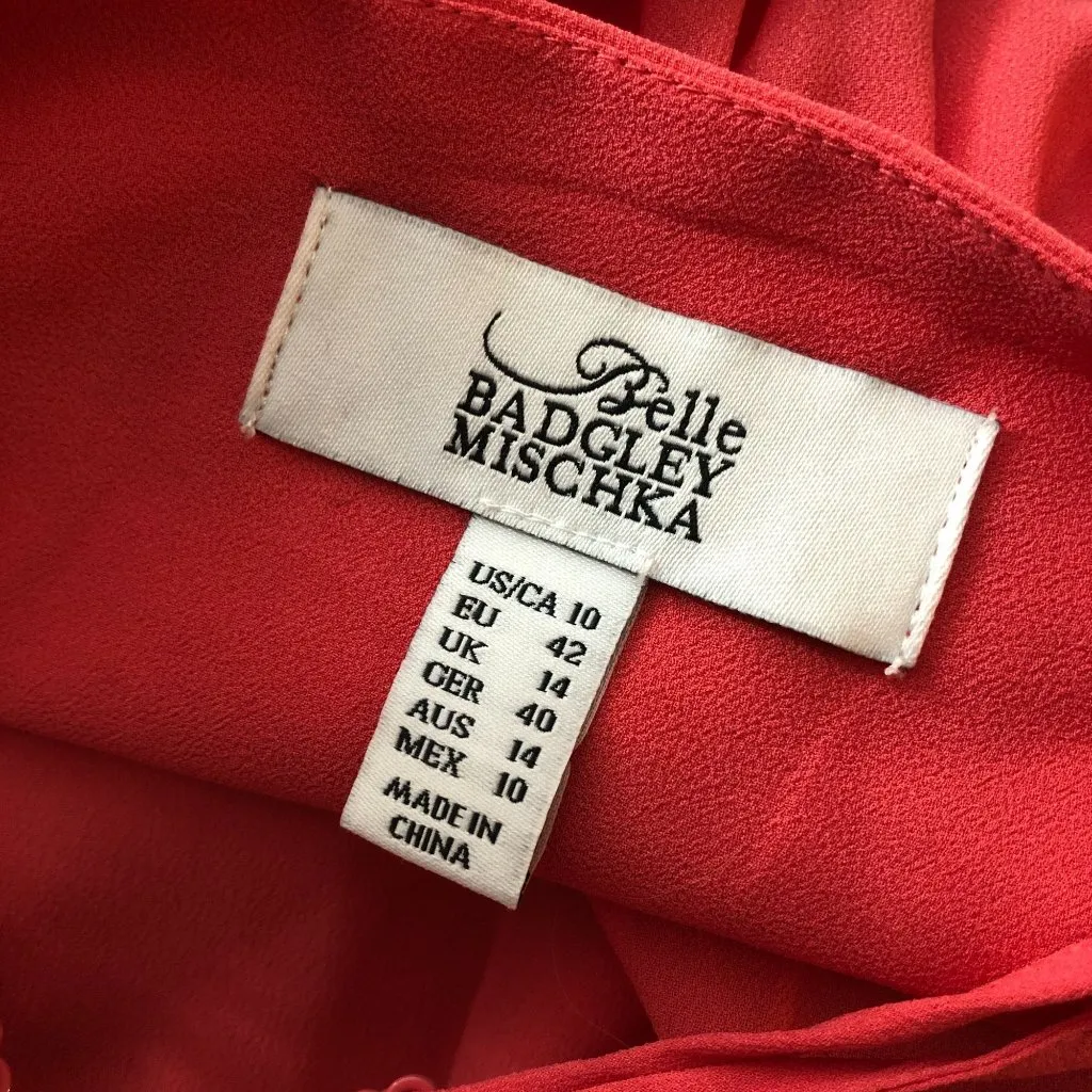 Belle Badgley Mischka Formal Dress Maxi Crossover Straps Salmon Pink 10 - Image 4