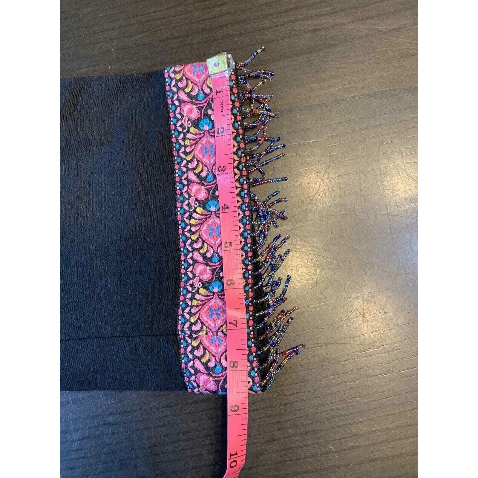California Style Pants Womens Medium Black Boho‎ Embellished Beaded Ribbon Artsy - Image 10