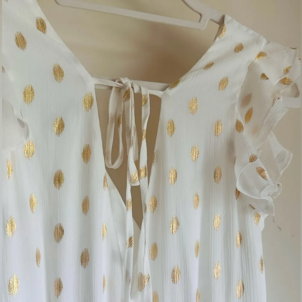 Lulus Cause to Celebrate White and Gold Dot Ruffled Tiered Midi Dress - Size XS - Image 11