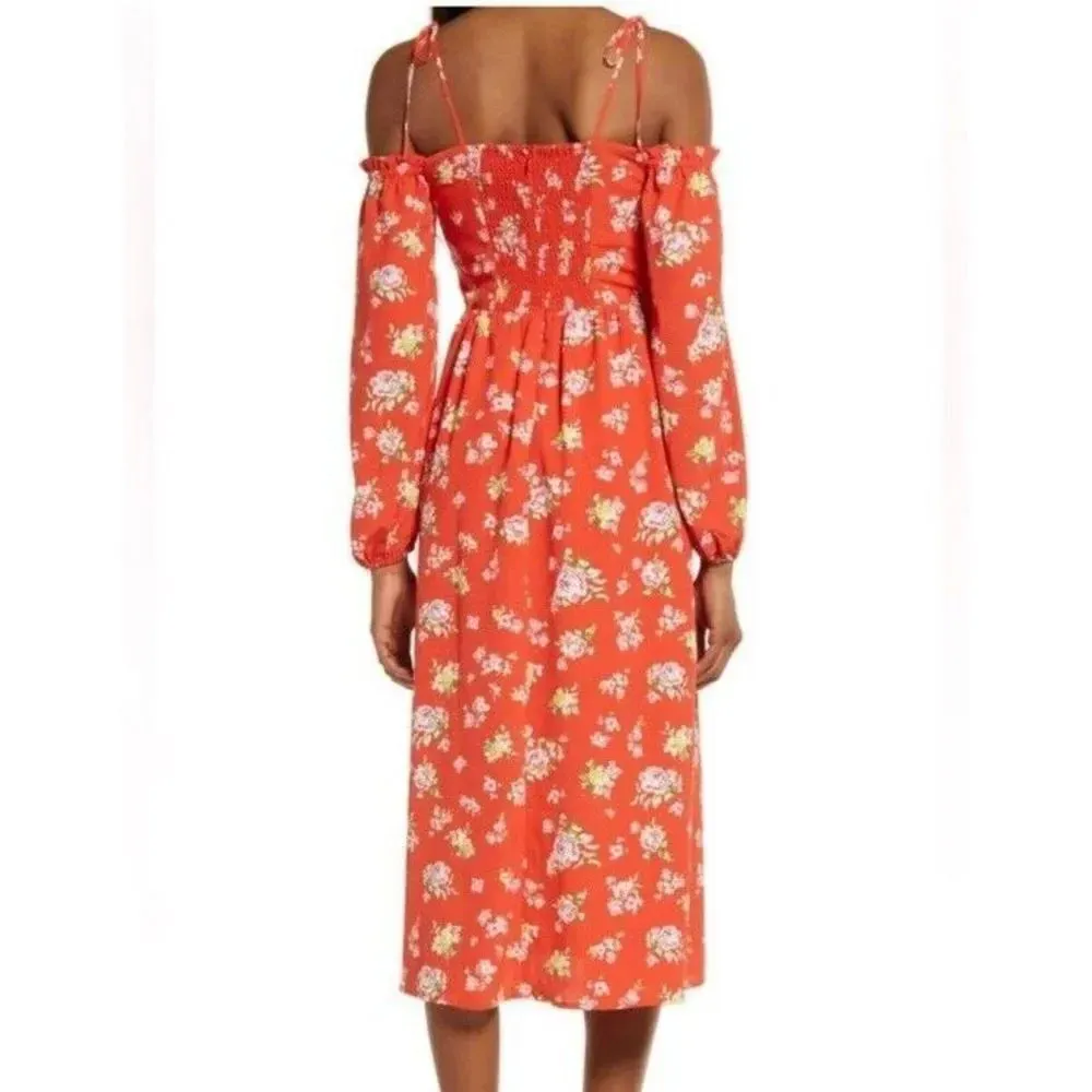 Charles Henry cold shoulder long sleeve floral midi dress size medium NEW - Image 2
