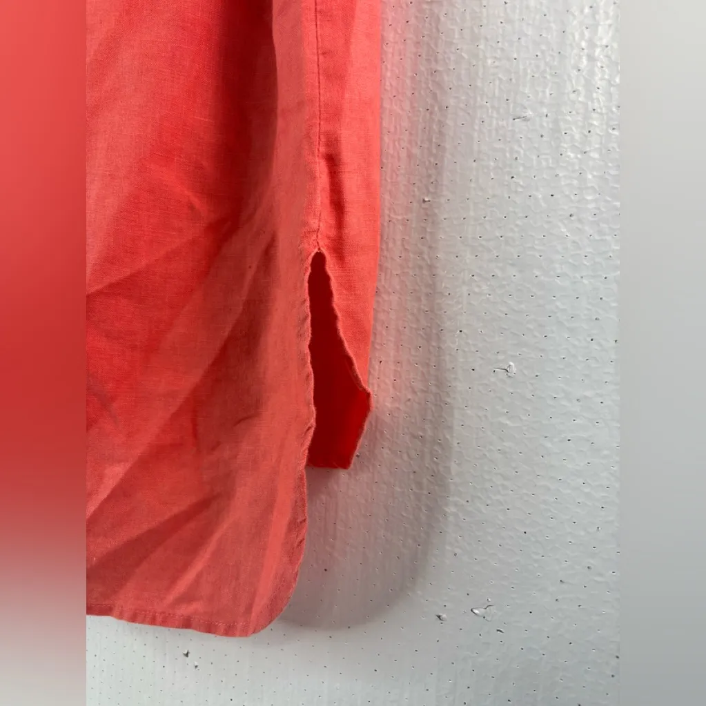 Ellen Tracy 1X Linen Button Up Sleeve Pocketed Tunic Top in Coral - Image 5