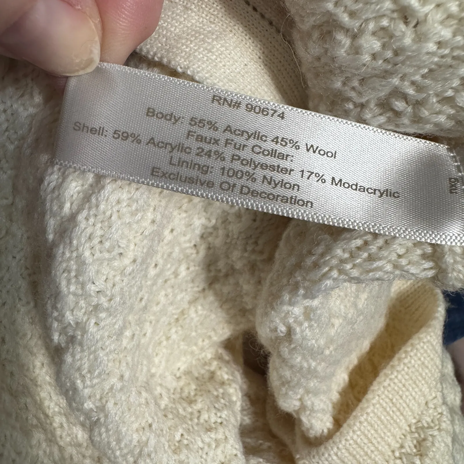 Boston Proper XL Sweater Coat Cardigan Wool blend cream leather trim pockets - Image 7