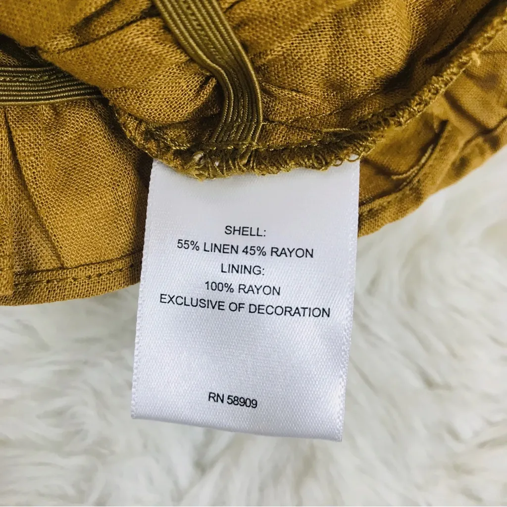 A LOVES A Cropped Peasant Top Mustard Brown Smocked Long‎ Sleeve Linen Size XS - Image 8