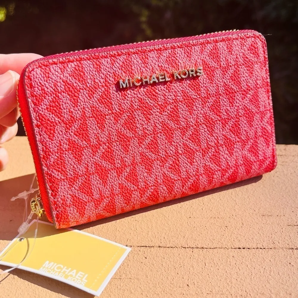 Michael Kors Jet Set Signature Zip-Around Wallet – Sangria Pink MK Logo – NWT - Image 2