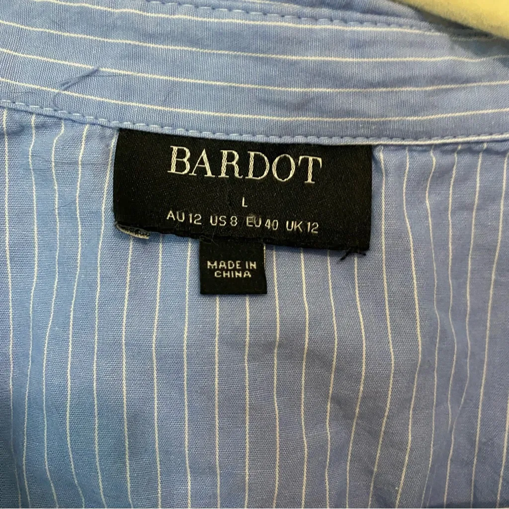 Bardot Light Blue and White Pinstripe Cotton Midi Dress size 8 - Image 9