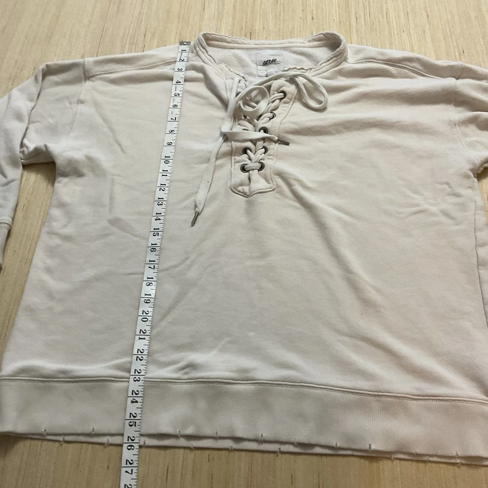 Aerie Oversized Lace-Up Pullover Slouchy Sweatshirt Boho Beige Vanilla Medium - Image 8