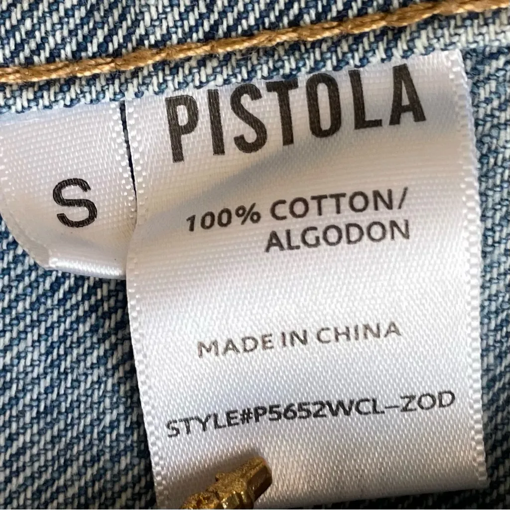 Pistola Brando Star Embroidery Cropped Denim Jacket Zodiac Wash - S - Image 9