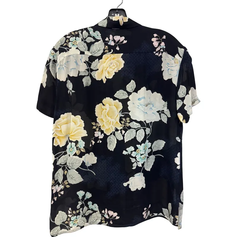 Ellen Tracy Short Sleeve Blouse‎ Silk Floral Print Black Yellow Blue Size 8 - Image 5
