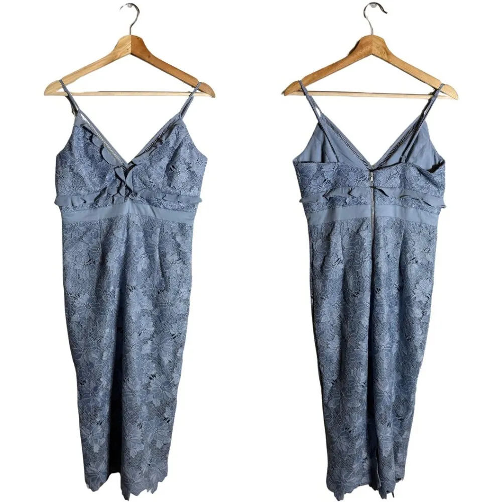 Bardot Vienna Lace Midi Dress Women's 6 Small Dusty Blue Floral Cocktail Party - Image 4