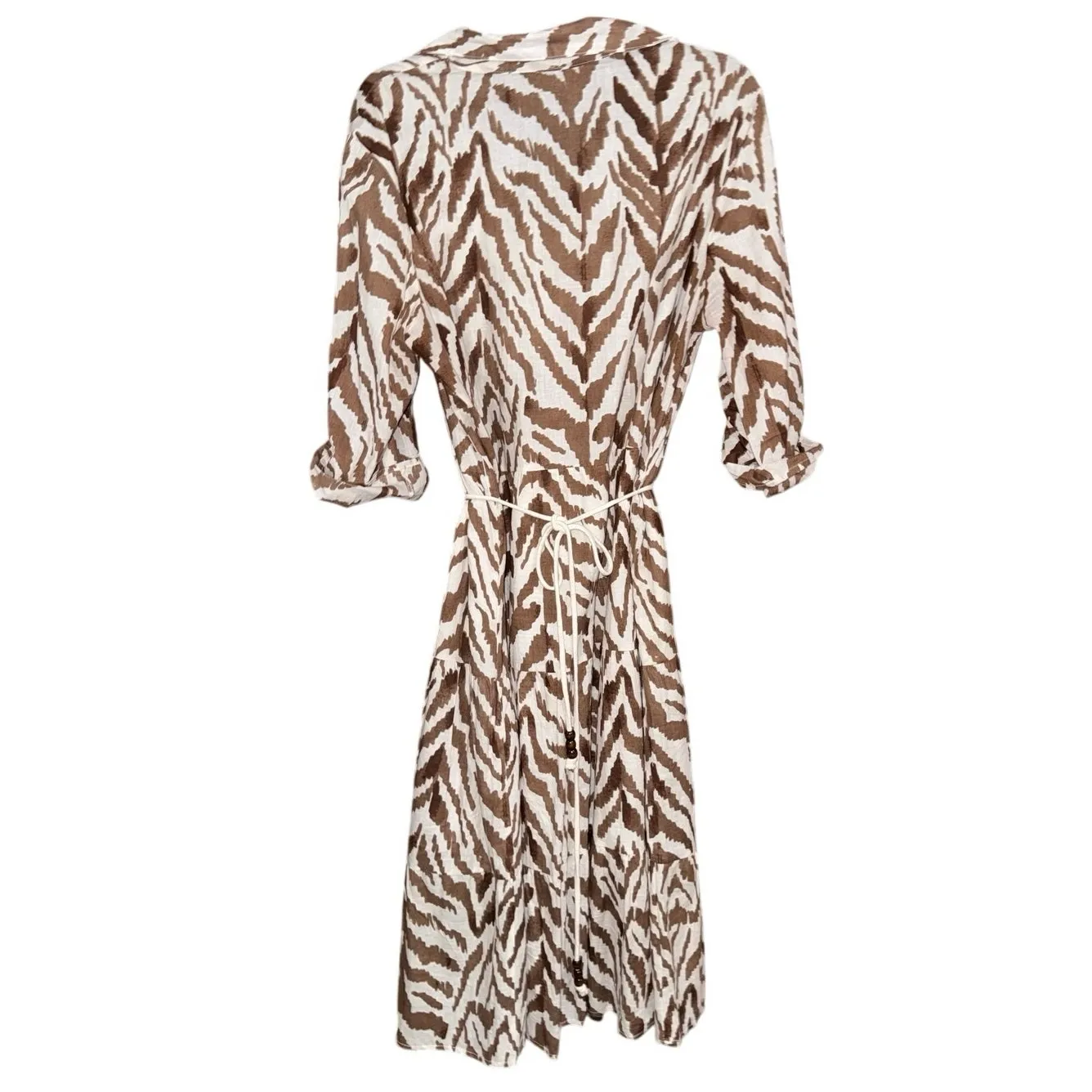 Nwot Mlle Gabrielle sundress 3/4 sleeve tiered dress womens XL brown cream zebra - Image 4