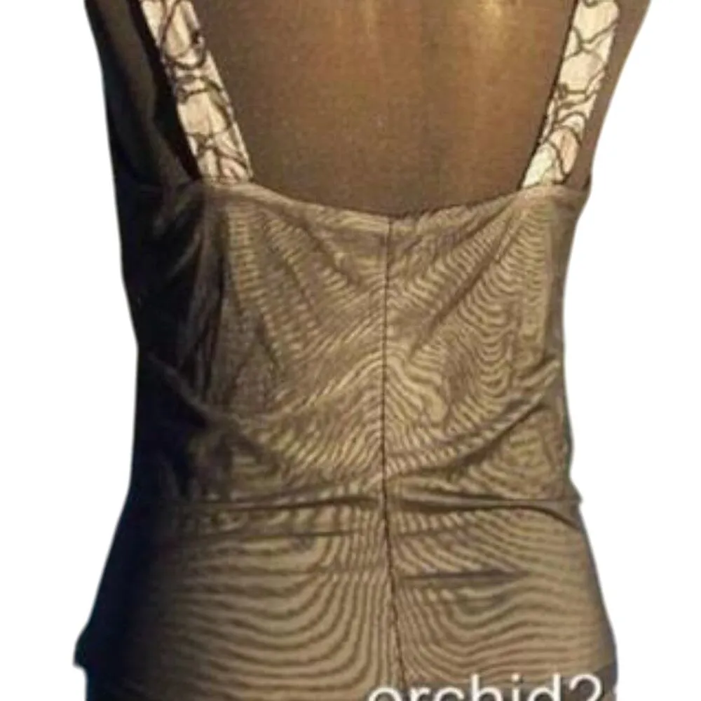 Cache Black Peek A Boo Lace Over White Mesh Bustier Lace Up Top New NWT $128 - Image 6