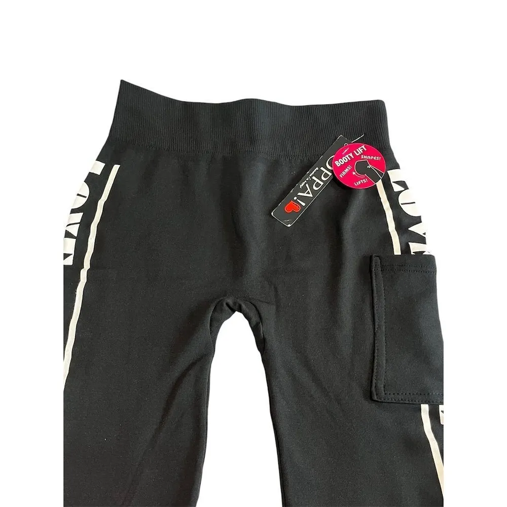 OPPA! Leggings Womens Size S Black Graphic Love Ankle Soft Knit Phone Pocket - Image 2