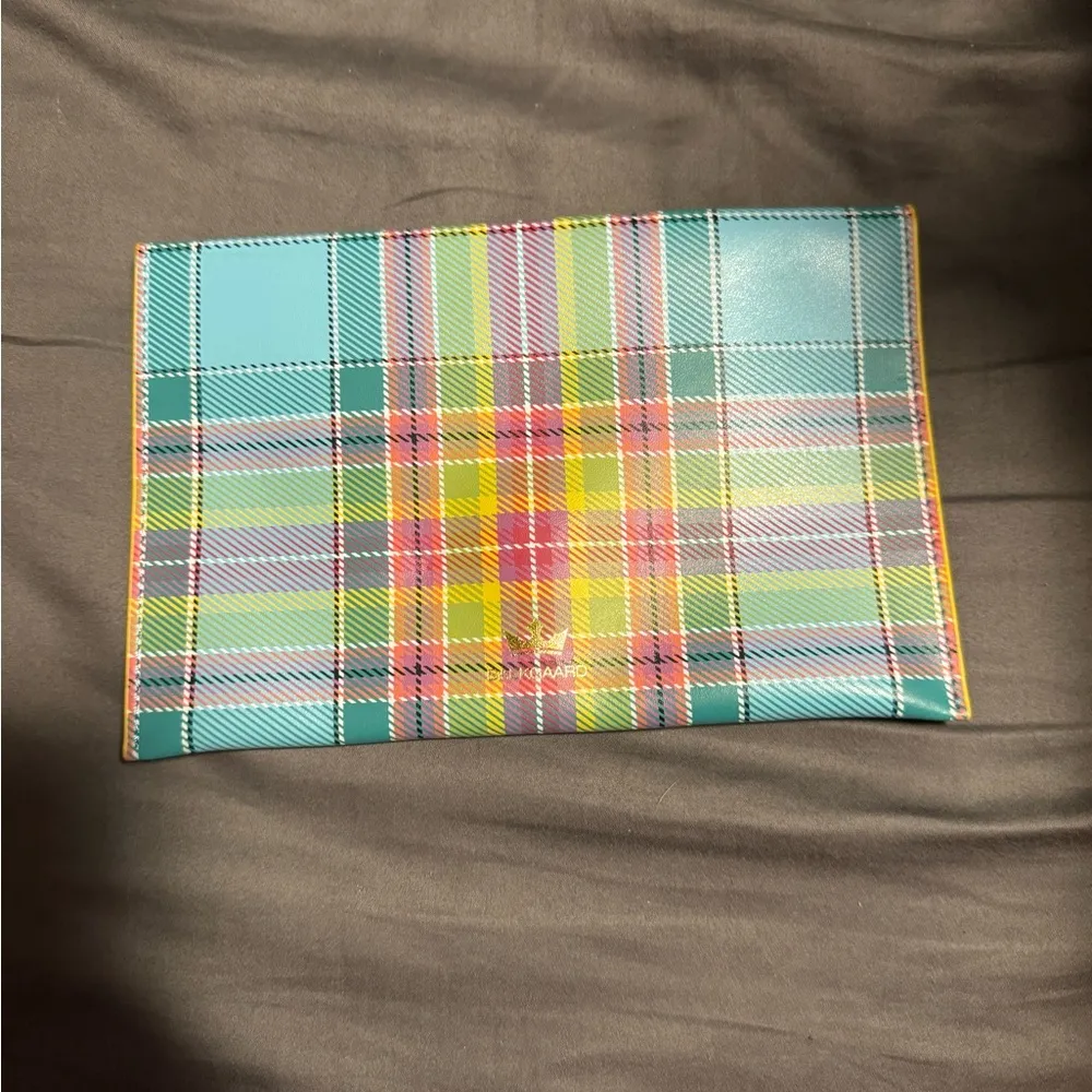 Baekgaard Genuine Leather Colorful Plaid Envelope Clutch Blue - Image 2