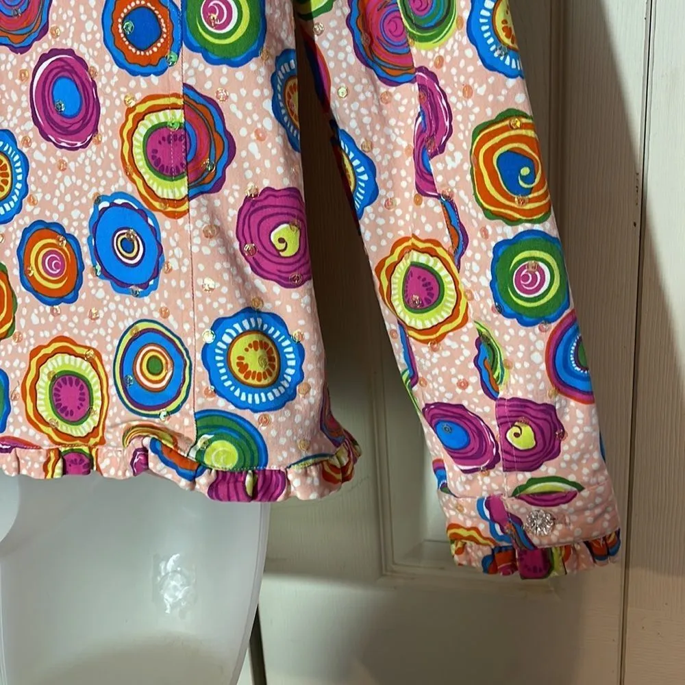 Redd Jeans Vibrant Sequin Pink Denim Jacket Large Circle Pattern 10 - Image 13