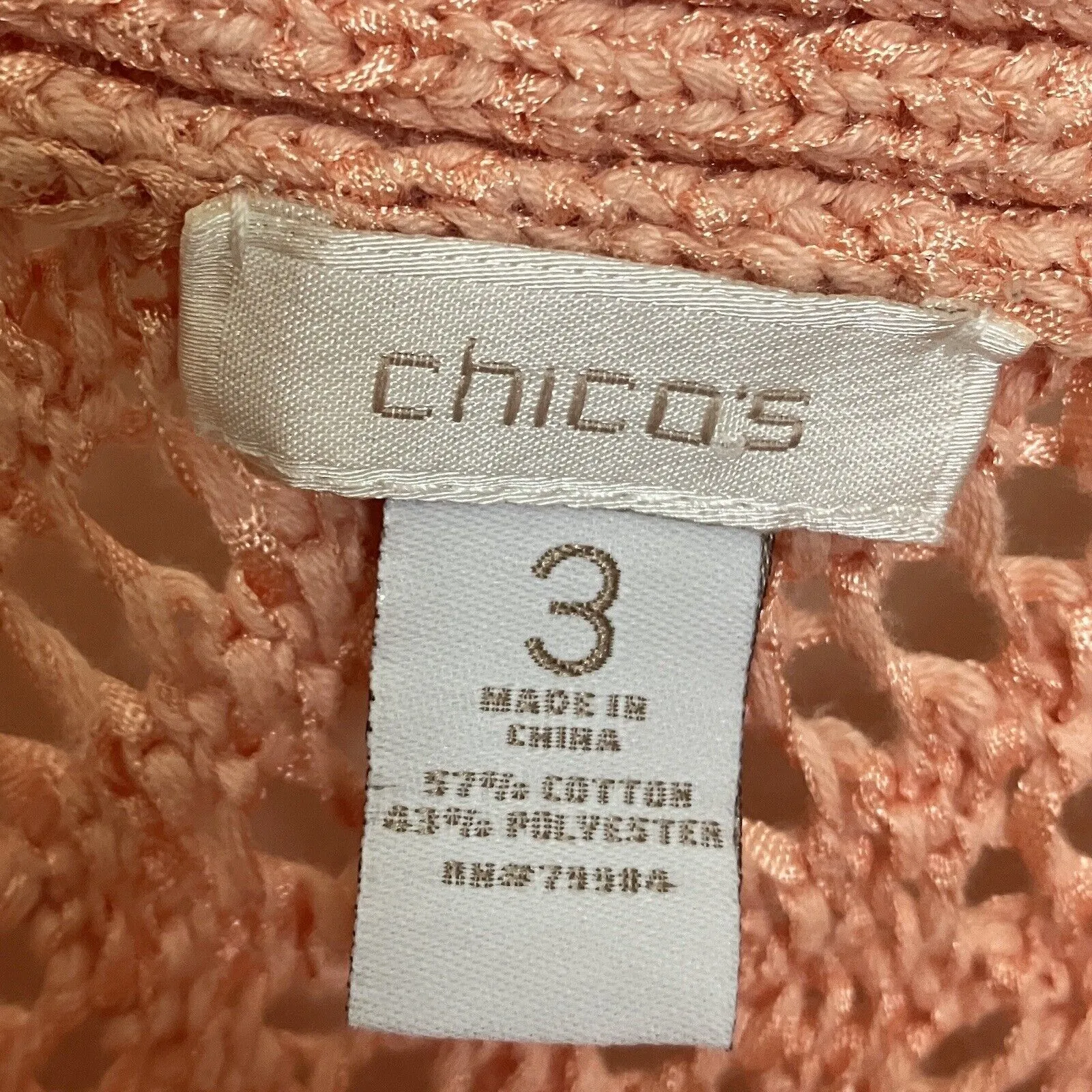 Chico's Sweater Womens 3 (L-XL) Peach Orange Short Sleeve Open Knit Boat Neck - Image 2