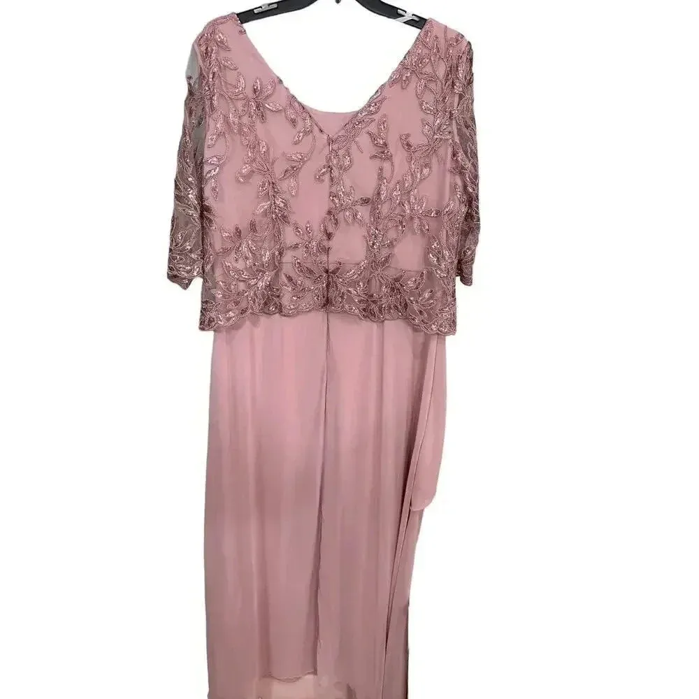 NWT! Le Bos embroidered tiered pink maxi gown Size 18 - Image 7