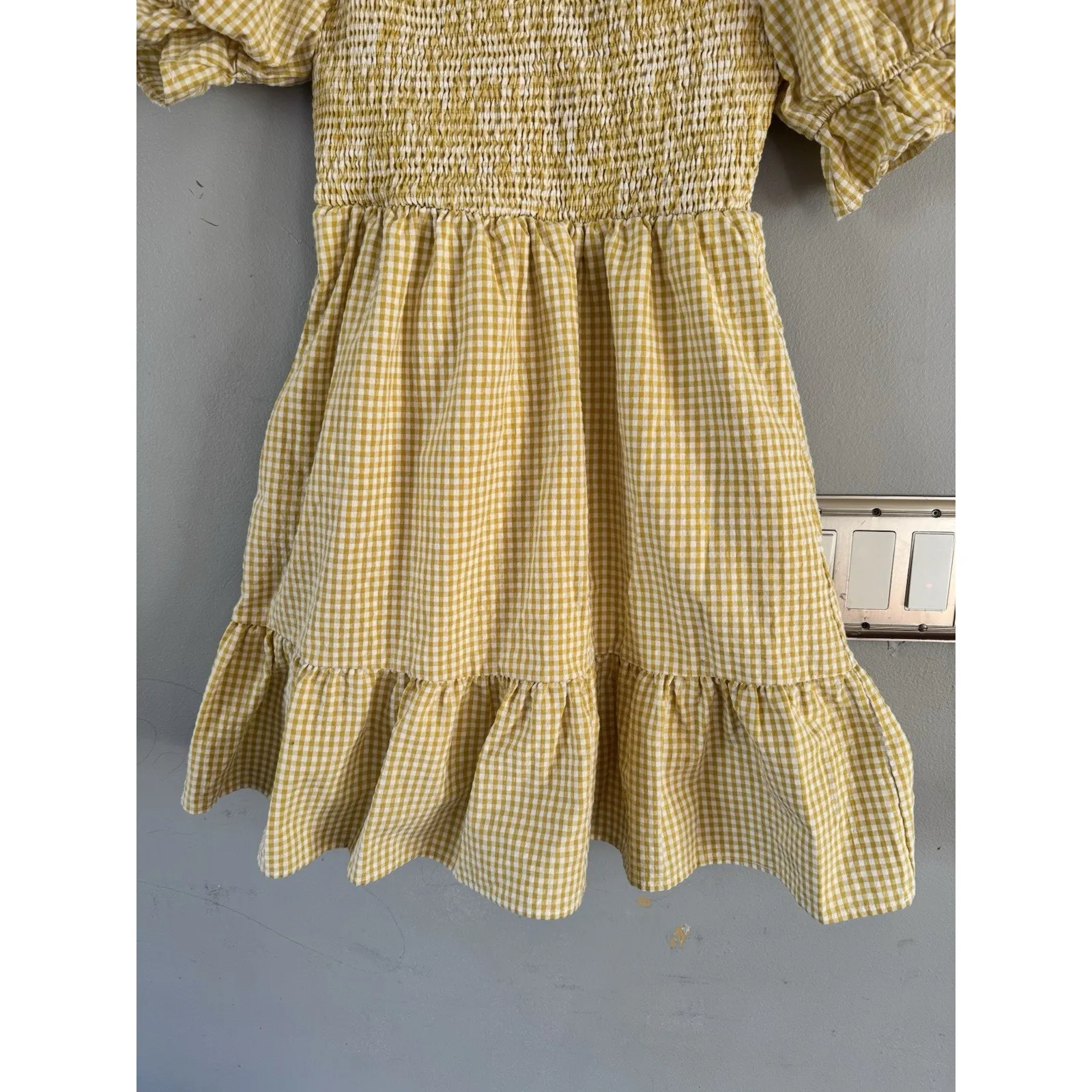 Allie Rose Yellow Gingham Smocked Dress Size Small - Image 5