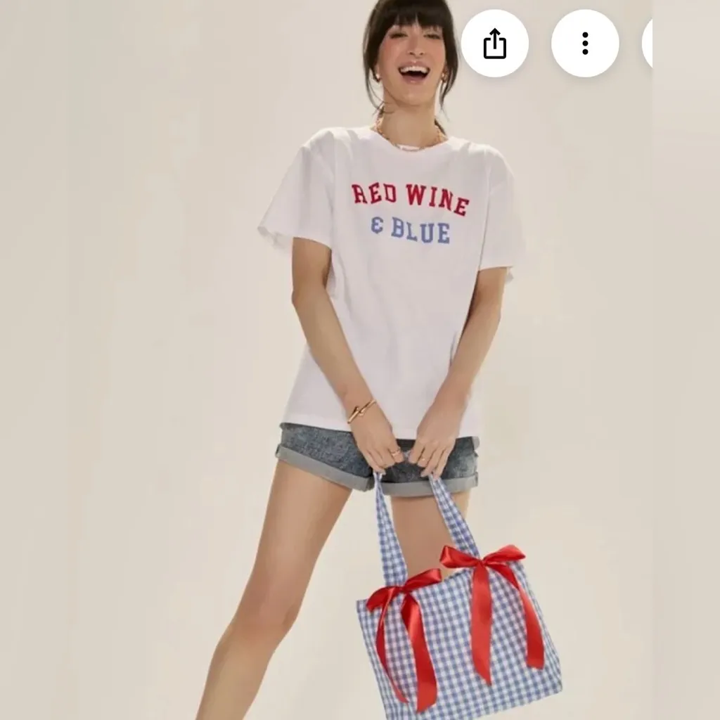 Francesca’s playful patriotic American red, wine blue Fourth of July theme top S - Image 3