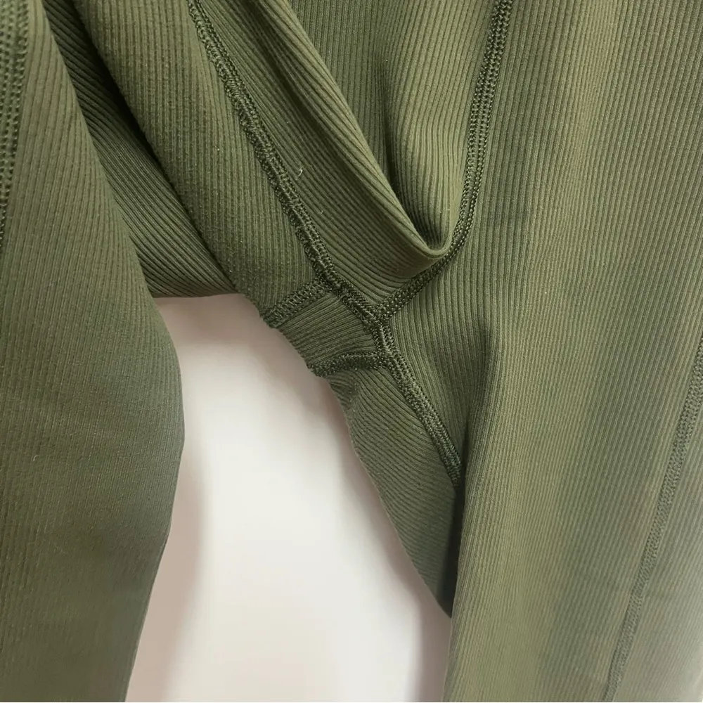 OFFLINE Lace-Up High Waisted Ribbed Leggings - Olive daze size Large - Image 6