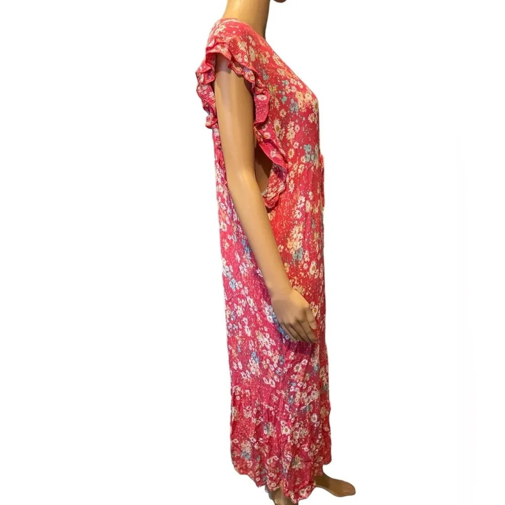 143 Story by Line Up Pink Boho Hippie Prairie Ruffle Open Face Midi Cardigan - Image 4