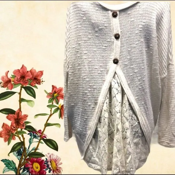 Sage Romantic  Tunic style sweater w/lace layer - Image 2