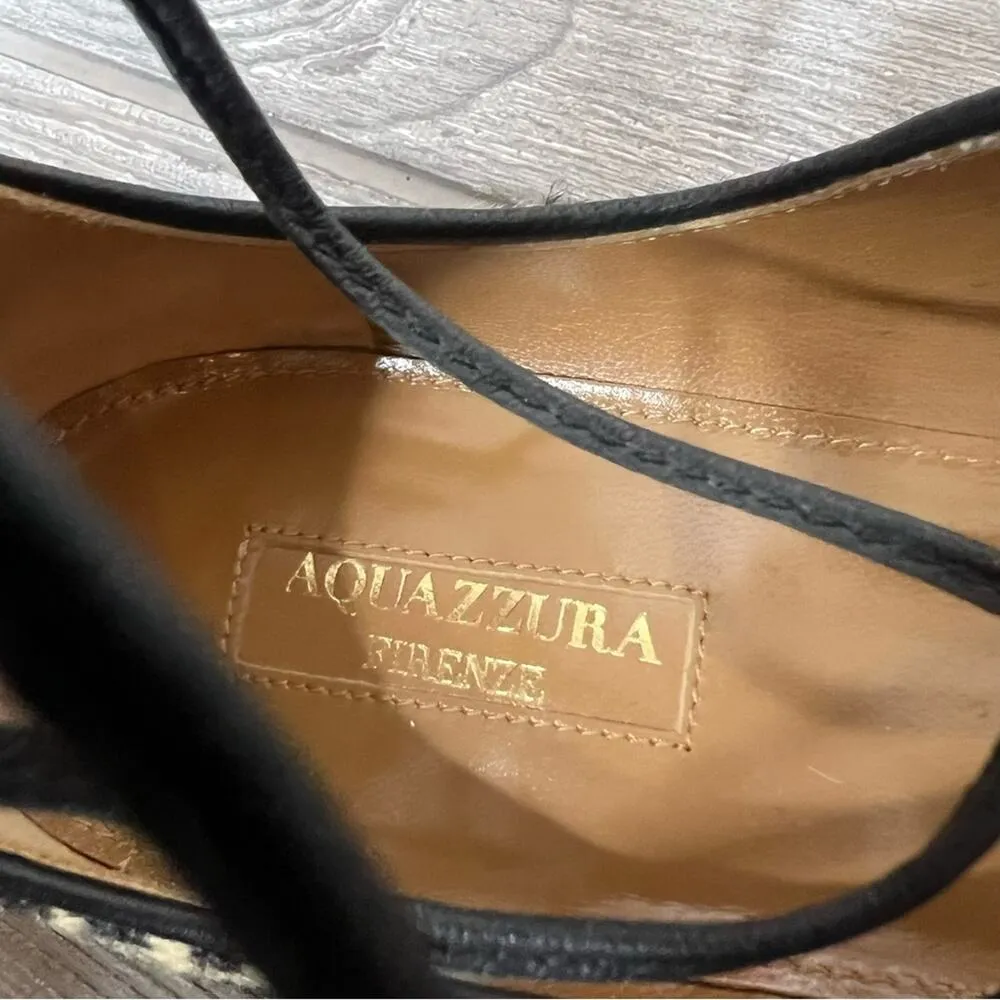 Aquazzura Christy animal print pony hairs lace up flats sz 39 Tan - Image 7
