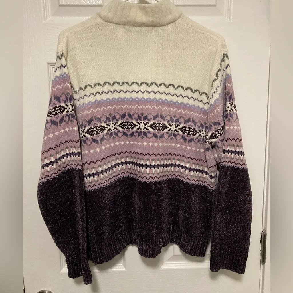 Carolyn Taylor Purple Fair Isle Mock Neck Chenille Knit Sweater - Image 8