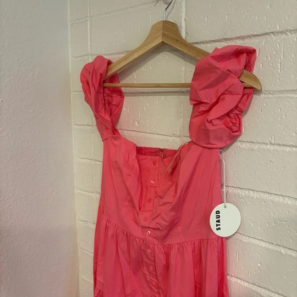 NWT Staud elio dress in pink plumeria - Image 4