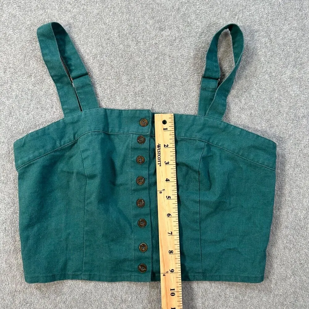 Sky and Sparrow Button Front Cropped Cami Top Women's Medium Green Linen Blend - Image 3
