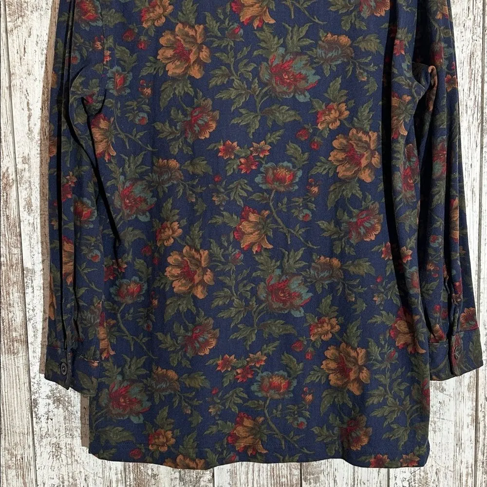 Vintage 80’s Floral Flannel Button Up Shirt NEW Petite Medium Capacity Petites Blue Size undefined - Image 10