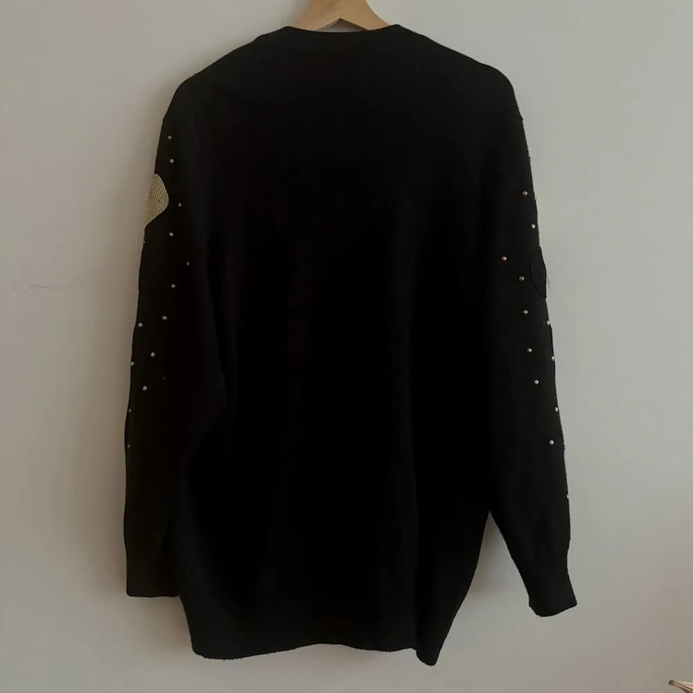 Vintage 1980s Black/Gold Embellished Unique Cardigan Sweater Size S/M Black - Image 5